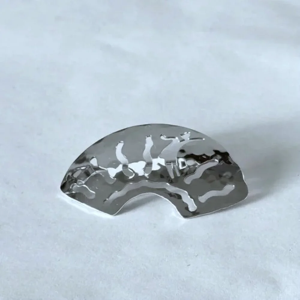 Vintage Dancing Girl Brooch Pin Silver Tone Cut Out Fan Shaped